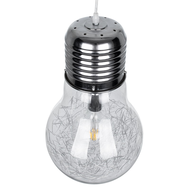 GLOBOSTAR® LAMP 01677 Μοντέρνο Κρεμαστό Φωτιστικό Οροφής με Ντουί 1 x E27 AC 220-240V IP20 - Ασημί & Διάφανο - Μ30 x Π30 x Υ52cm
