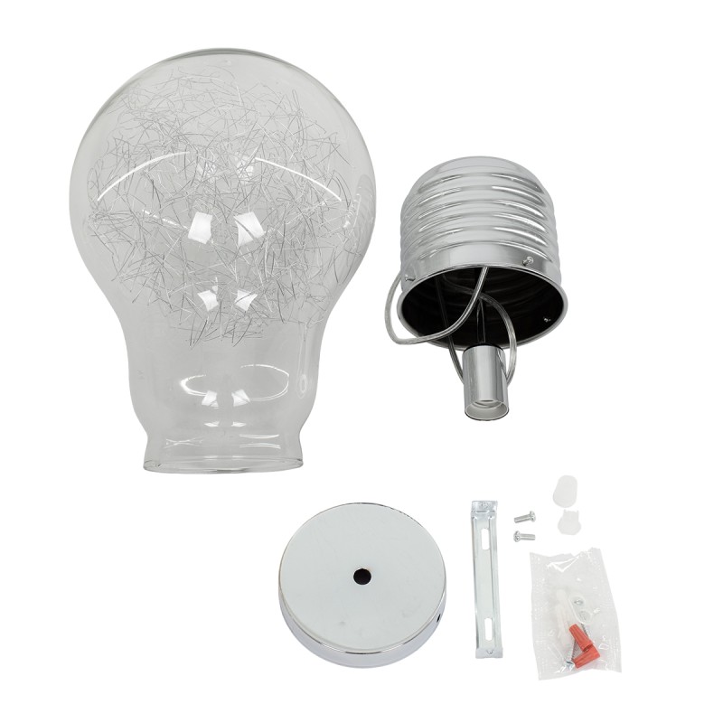 GLOBOSTAR® LAMP 01677 Μοντέρνο Κρεμαστό Φωτιστικό Οροφής με Ντουί 1 x E27 AC 220-240V IP20 - Ασημί & Διάφανο - Μ30 x Π30 x Υ52cm