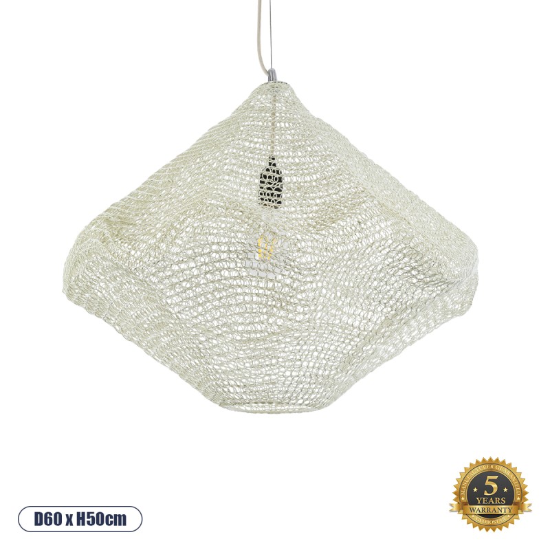 GLOBOSTAR® KENTUCKY 01865 Vintage Κρεμαστό Φωτιστικό Οροφής με Ντουί 1 x E27 AC 220-240V IP20 - Μπεζ - Μ60 x Π60 x Υ50cm