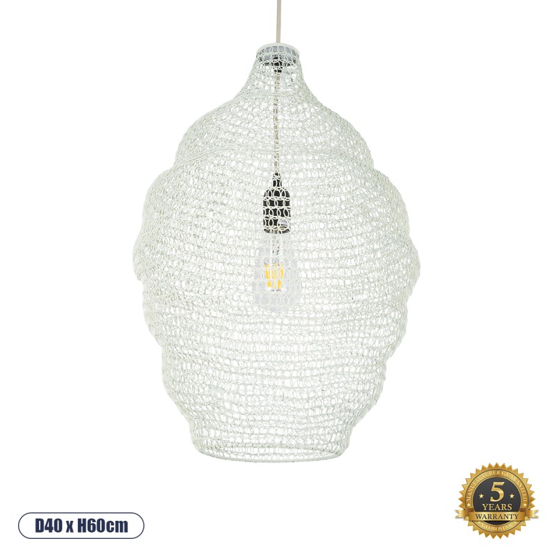 GLOBOSTAR® KENTUCKY 01898 Vintage Κρεμαστό Φωτιστικό Οροφής με Ντουί 1 x E27 AC 220-240V IP20 - Λευκό - Μ40 x Π40 x Y60cm