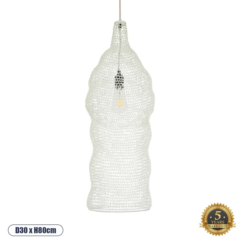 GLOBOSTAR® KENTUCKY 01904 Vintage Κρεμαστό Φωτιστικό Οροφής με Ντουί 1 x E27 AC 220-240V IP20 - Λευκό - Μ30 x Π30 x Y80cm