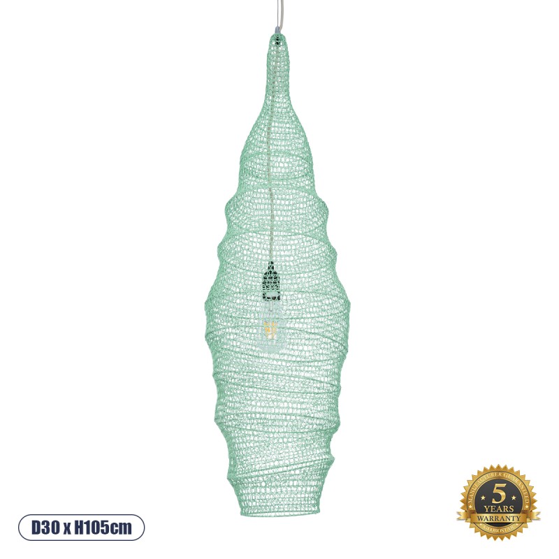 GLOBOSTAR® KENTUCKY 01909 Vintage Κρεμαστό Φωτιστικό Οροφής με Ντουί 1 x E27 AC 220-240V IP20 - Τιρκουάζ - Μ30 x Π30 x Y105cm
