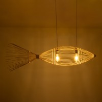 GLOBOSTAR® FISH 01927 Boho Κρεμαστό Φωτιστικό Οροφής με Ντουί 2 x E27 AC 220-240V IP20 - Μπεζ - Μ130 x Π42 x Υ42cm