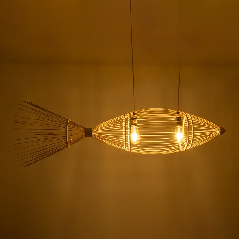 GLOBOSTAR® FISH 01927 Boho Κρεμαστό Φωτιστικό Οροφής με Ντουί 2 x E27 AC 220-240V IP20 - Μπεζ - Μ130 x Π42 x Υ42cm