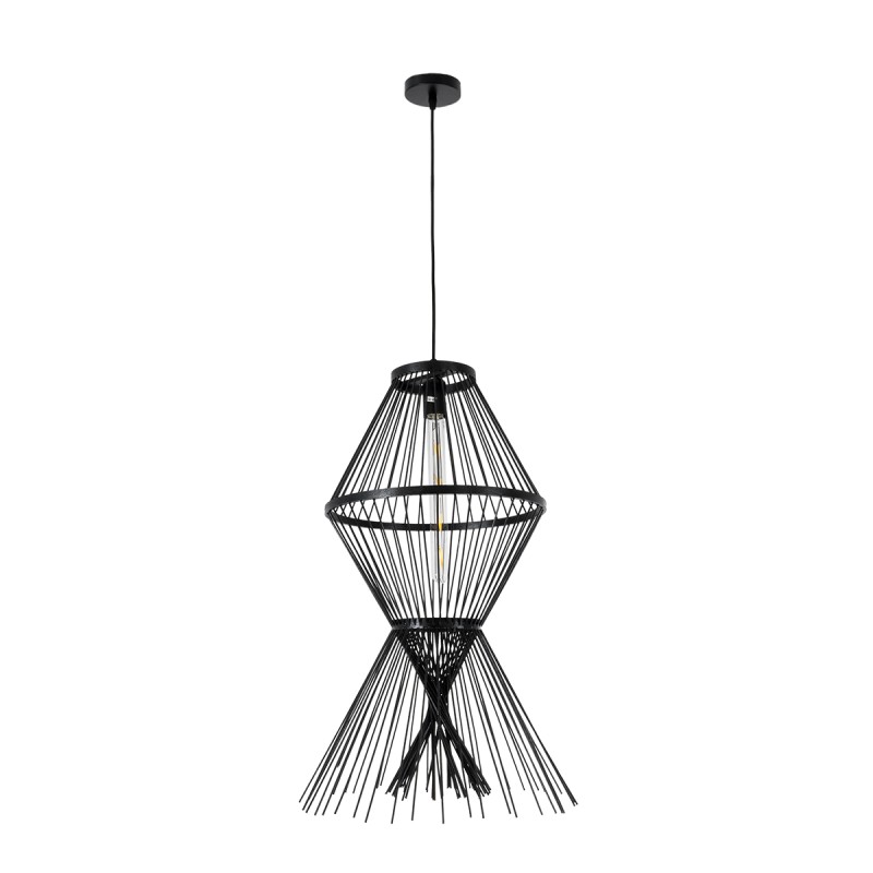 GLOBOSTAR® YOSHI 01929 Boho Κρεμαστό Φωτιστικό Οροφής με Ντουί 1 x E27 AC 220-240V IP20 - Μαύρο - Μ35 x Π35 x Υ60cm