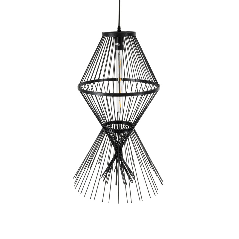 GLOBOSTAR® YOSHI 01929 Boho Κρεμαστό Φωτιστικό Οροφής με Ντουί 1 x E27 AC 220-240V IP20 - Μαύρο - Μ35 x Π35 x Υ60cm