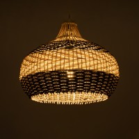 GLOBOSTAR® BARBADOS 01946 Boho Κρεμαστό Φωτιστικό Οροφής με Ντουί 1 x E27 AC 220-240V IP20 - Μπεζ & Λαδί - Μ40 x Π40 x Υ34cm