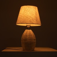 GLOBOSTAR® HASUMI 01956 Boho Επιτραπέζιο Φωτιστικό Πορτατίφ με Ντουί 1 x E27 AC 220-240V IP20 - Μπεζ - Μ23 x Π23 x Υ40cm