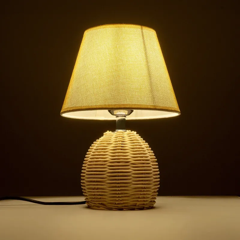 GLOBOSTAR® HASUMI 01957 Boho Επιτραπέζιο Φωτιστικό Πορτατίφ με Ντουί 1 x E27 AC 220-240V IP20 - Μπεζ & Λευκό - Μ19 x Π19 x Υ30cm