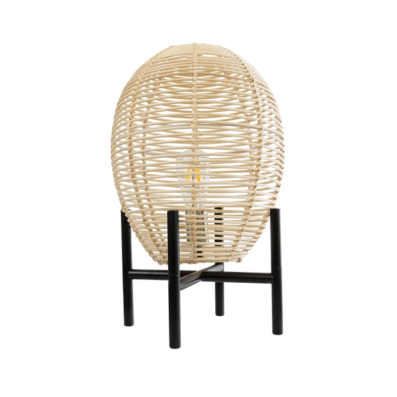 GLOBOSTAR® NERINA 02014 Boho Επιτραπέζιο Φωτιστικό Πορτατίφ με Ντουί 1 x E27 AC 220-240V IP20 - Μπεζ & Μαύρο - Μ30 x Π30 x Υ50cm