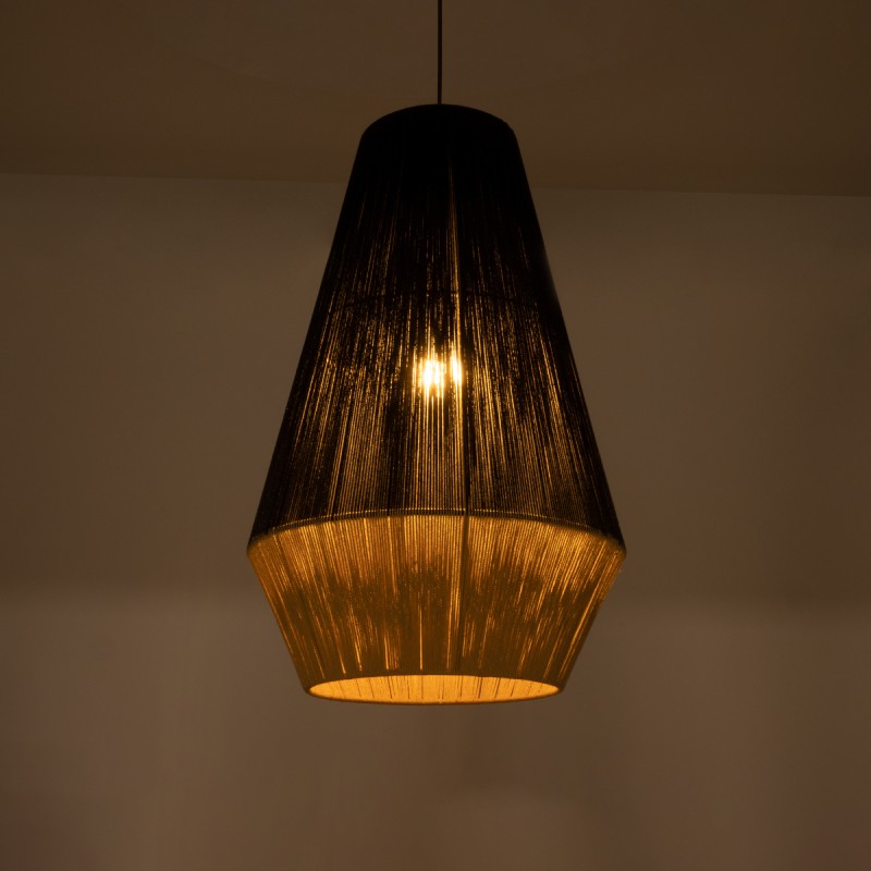 GLOBOSTAR® SALERNO 02080 Boho Κρεμαστό Φωτιστικό Οροφής με Ντουί 1 x E27 AC 220-240V IP20 - Μαύρο & Μπεζ - Μ50 x Π50 x Υ80cm