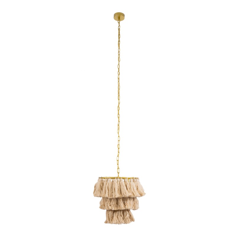 GLOBOSTAR® MISSOULA 02084 Boho Κρεμαστό Φωτιστικό Οροφής με Ντουί 1 x E27 AC 220-240V IP20 - Μπεζ & Χρυσό - Μ30 x Π30 x Υ40cm