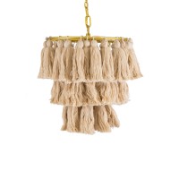 GLOBOSTAR® MISSOULA 02084 Boho Κρεμαστό Φωτιστικό Οροφής με Ντουί 1 x E27 AC 220-240V IP20 - Μπεζ & Χρυσό - Μ30 x Π30 x Υ40cm