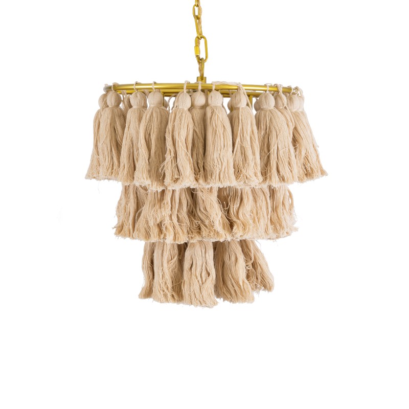 GLOBOSTAR® MISSOULA 02084 Boho Κρεμαστό Φωτιστικό Οροφής με Ντουί 1 x E27 AC 220-240V IP20 - Μπεζ & Χρυσό - Μ30 x Π30 x Υ40cm