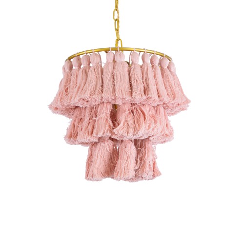 GLOBOSTAR® MISSOULA 02086 Boho Κρεμαστό Φωτιστικό Οροφής με Ντουί 1 x E27 AC 220-240V IP20 - Ροζ & Χρυσό - Μ30 x Π30 x Υ40cm
