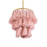 GLOBOSTAR® MISSOULA 02086 Boho Κρεμαστό Φωτιστικό Οροφής με Ντουί 1 x E27 AC 220-240V IP20 - Ροζ & Χρυσό - Μ30 x Π30 x Υ40cm