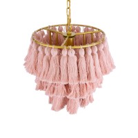 GLOBOSTAR® MISSOULA 02086 Boho Κρεμαστό Φωτιστικό Οροφής με Ντουί 1 x E27 AC 220-240V IP20 - Ροζ & Χρυσό - Μ30 x Π30 x Υ40cm
