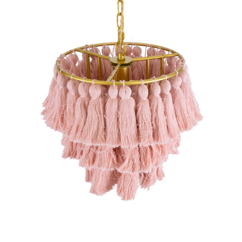 GLOBOSTAR® MISSOULA 02086 Boho Κρεμαστό Φωτιστικό Οροφής με Ντουί 1 x E27 AC 220-240V IP20 - Ροζ & Χρυσό - Μ30 x Π30 x Υ40cm