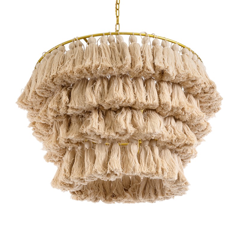 GLOBOSTAR® MISSOULA 02088 Boho Κρεμαστό Φωτιστικό Οροφής με Ντουί 1 x E27 AC 220-240V IP20 - Μπεζ & Χρυσό - Μ60 x Π60 x Υ40cm