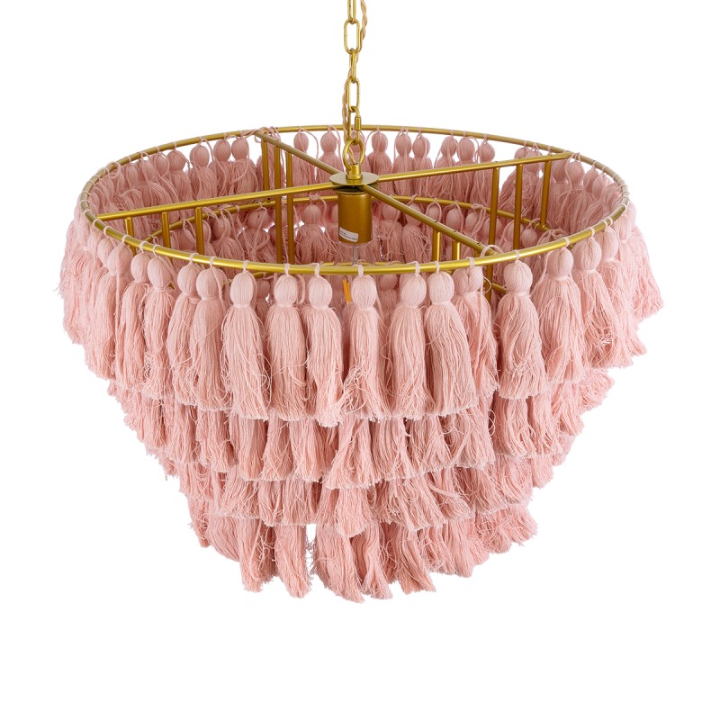 GLOBOSTAR® MISSOULA 02090 Boho Κρεμαστό Φωτιστικό Οροφής με Ντουί 1 x E27 AC 220-240V IP20 - Ροζ & Χρυσό - Μ60 x Π60 x Υ40cm