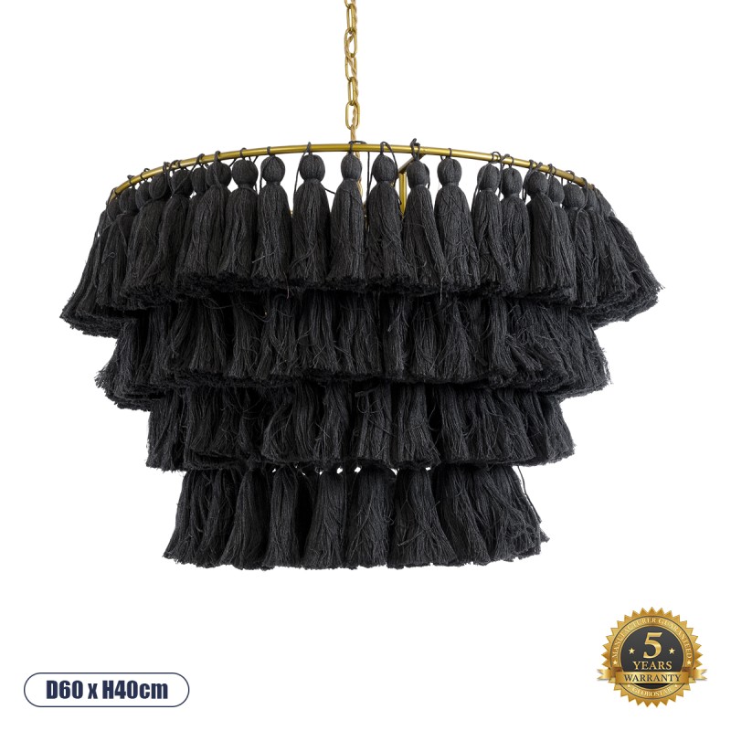 GLOBOSTAR® MISSOULA 02091 Boho Κρεμαστό Φωτιστικό Οροφής με Ντουί 1 x E27 AC 220-240V IP20 - Μαύρο & Χρυσό - Μ60 x Π60 x Υ40cm