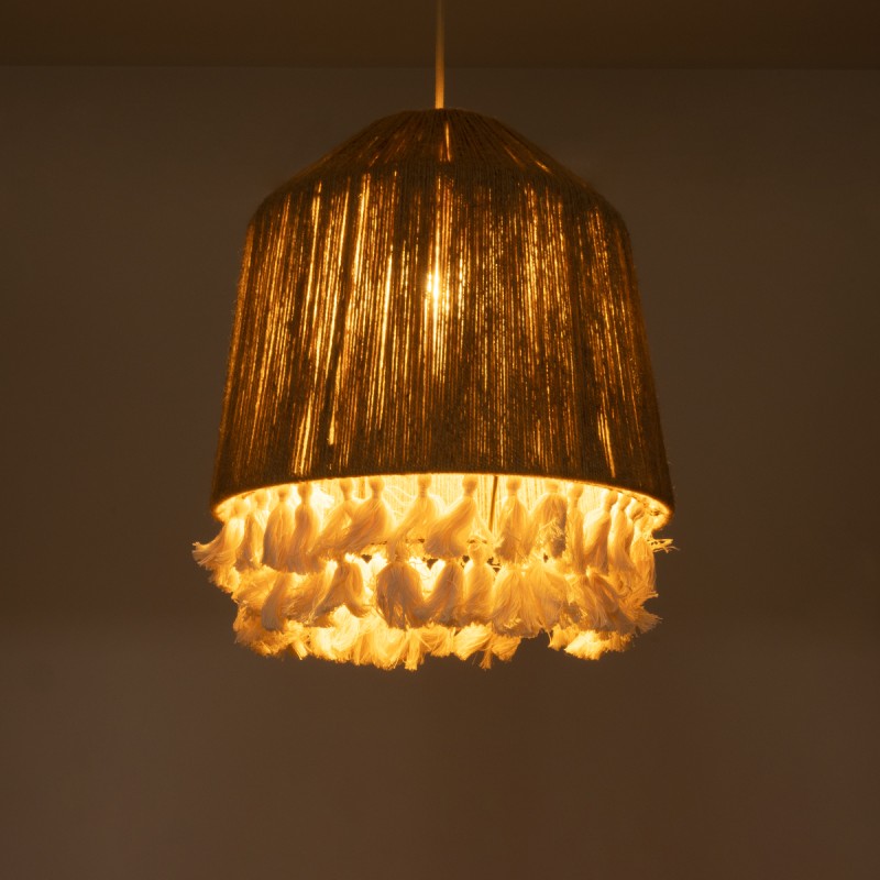 GLOBOSTAR® PUERTORICO 02092 Boho Κρεμαστό Φωτιστικό Οροφής με Ντουί 1 x E27 AC 220-240V IP20 - Μπεζ & Λευκό - Μ40 x Π40 x Υ45cm