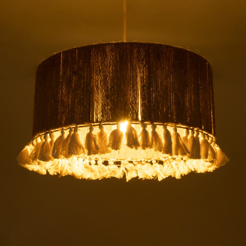GLOBOSTAR® PUERTORICO 02094 Boho Κρεμαστό Φωτιστικό Οροφής με Ντουί 1 x E27 AC 220-240V IP20 - Μπεζ & Λευκό - Μ50 x Π50 x Υ27cm
