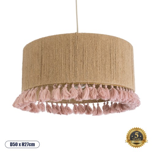 GLOBOSTAR® PUERTORICO 02096 Boho Κρεμαστό Φωτιστικό Οροφής με Ντουί 1 x E27 AC 220-240V IP20 - Μπεζ & Ροζ - Μ50 x Π50 x Υ27cm