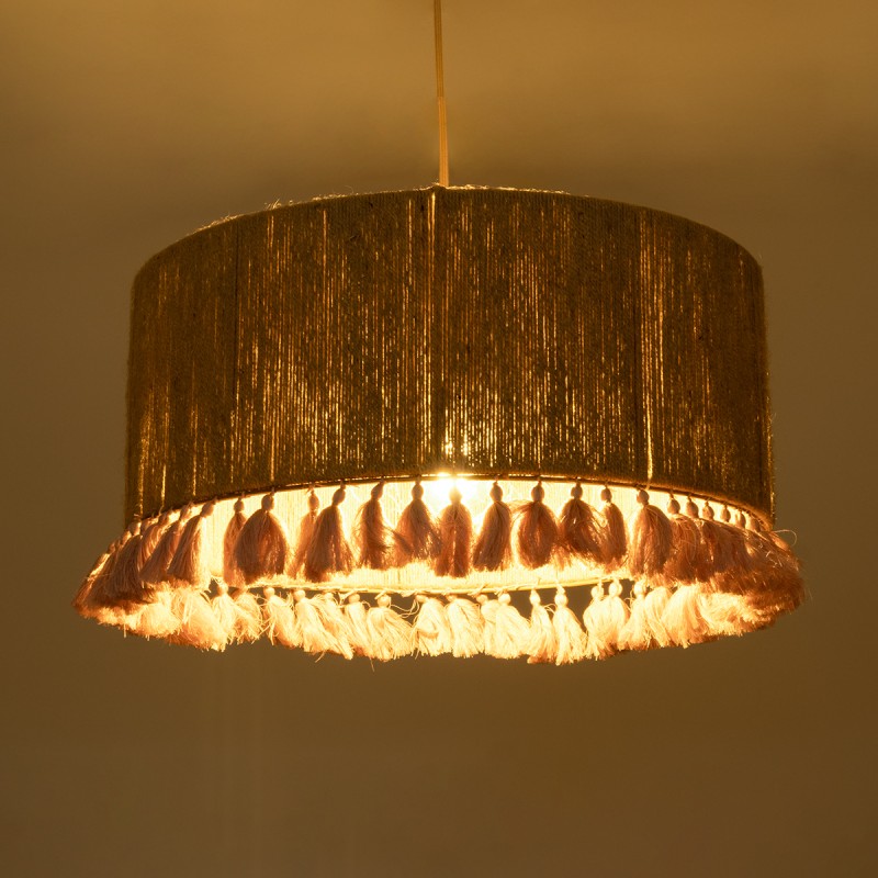 GLOBOSTAR® PUERTORICO 02096 Boho Κρεμαστό Φωτιστικό Οροφής με Ντουί 1 x E27 AC 220-240V IP20 - Μπεζ & Ροζ - Μ50 x Π50 x Υ27cm