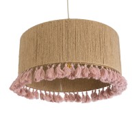 GLOBOSTAR® PUERTORICO 02096 Boho Κρεμαστό Φωτιστικό Οροφής με Ντουί 1 x E27 AC 220-240V IP20 - Μπεζ & Ροζ - Μ50 x Π50 x Υ27cm