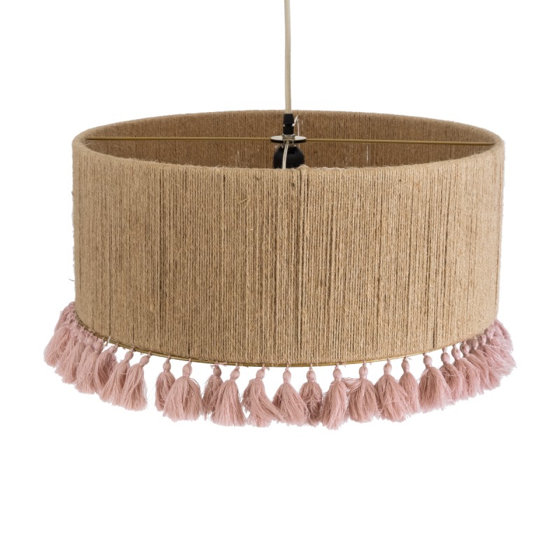 GLOBOSTAR® PUERTORICO 02096 Boho Κρεμαστό Φωτιστικό Οροφής με Ντουί 1 x E27 AC 220-240V IP20 - Μπεζ & Ροζ - Μ50 x Π50 x Υ27cm