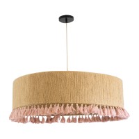 GLOBOSTAR® PUERTORICO 02097 Boho Κρεμαστό Φωτιστικό Οροφής με Ντουί 3 x E27 AC 220-240V IP20 - Μπεζ & Ροζ - Μ80 x Π80 x Υ27cm
