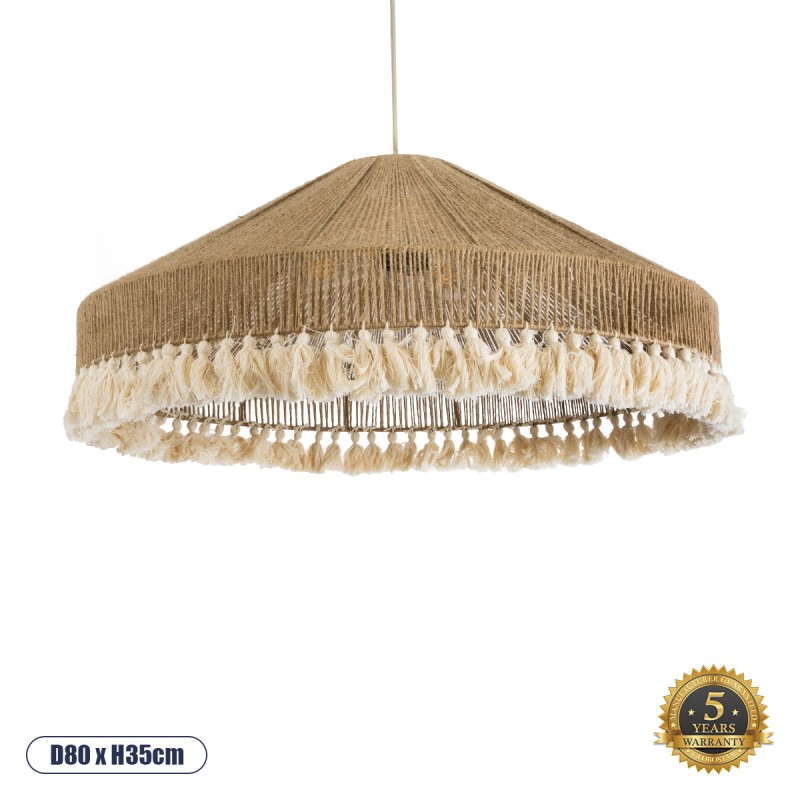 GLOBOSTAR® PUERTORICO 02099 Boho Κρεμαστό Φωτιστικό Οροφής με Ντουί 3 x E27 AC 220-240V IP20 - Μπεζ & Λευκό - Μ80 x Π80 x Υ35cm
