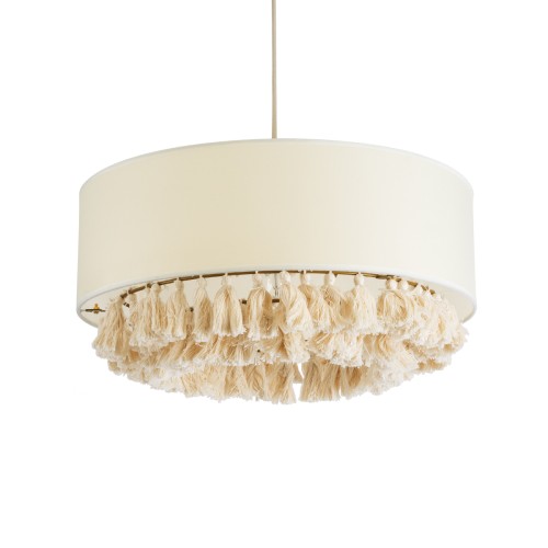 GLOBOSTAR® GINGER 02100 Boho Κρεμαστό Φωτιστικό Οροφής με Ντουί 1 x E27 AC 220-240V IP20 - Μπεζ & Λευκό - Μ50 x Π50 x Υ25cm
