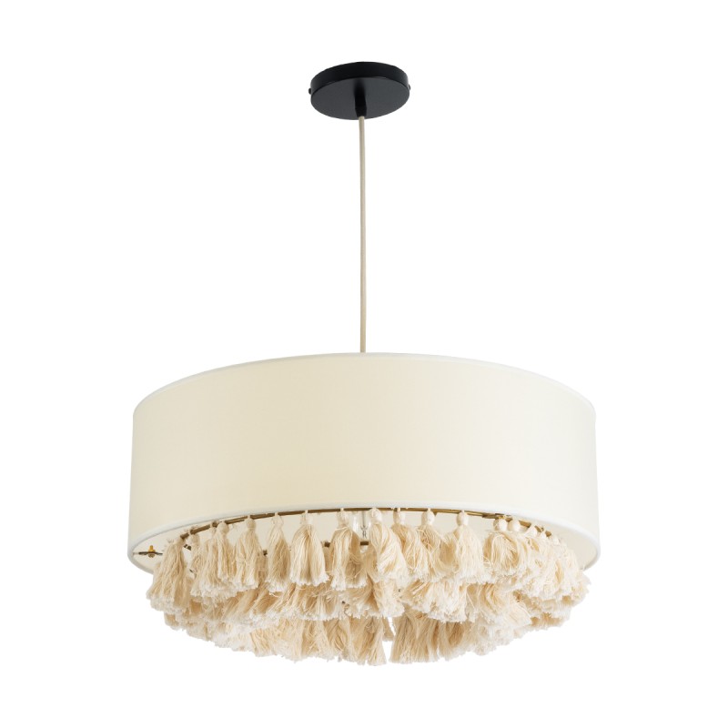 GLOBOSTAR® GINGER 02100 Boho Κρεμαστό Φωτιστικό Οροφής με Ντουί 1 x E27 AC 220-240V IP20 - Μπεζ & Λευκό - Μ50 x Π50 x Υ25cm