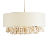 GLOBOSTAR® GINGER 02100 Boho Κρεμαστό Φωτιστικό Οροφής με Ντουί 1 x E27 AC 220-240V IP20 - Μπεζ & Λευκό - Μ50 x Π50 x Υ25cm