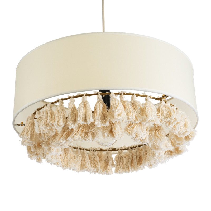 GLOBOSTAR® GINGER 02100 Boho Κρεμαστό Φωτιστικό Οροφής με Ντουί 1 x E27 AC 220-240V IP20 - Μπεζ & Λευκό - Μ50 x Π50 x Υ25cm