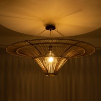 GLOBOSTAR® PALERMO 02153 Boho Φωτιστικό Οροφής με Ντουί 1 x E27 AC 220-240V IP20 - Μπεζ - Μ100 x Π100 x Υ55cm