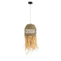 GLOBOSTAR® SAINTLUCIA 02160 Boho Κρεμαστό Φωτιστικό Οροφής με Ντουί 1 x E27 AC 220-240V IP20 - Μπεζ & Καφέ - Μ30 x Π30 x Υ90cm