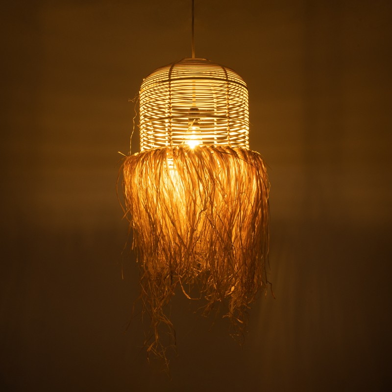 GLOBOSTAR® BASSETERRE 02162 Boho Κρεμαστό Φωτιστικό Οροφής με Ντουί 1 x E27 AC 220-240V IP20 - Μπεζ - Μ35 x Π35 x Υ60cm