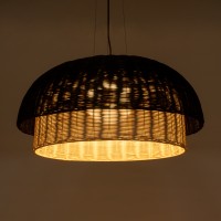 GLOBOSTAR® CORSICA 02216 Boho Κρεμαστό Φωτιστικό Οροφής με Ντουί 1 x E27 AC 220-240V IP20 - Μαύρο & Μπεζ - Μ70 x Π70 x Υ35cm