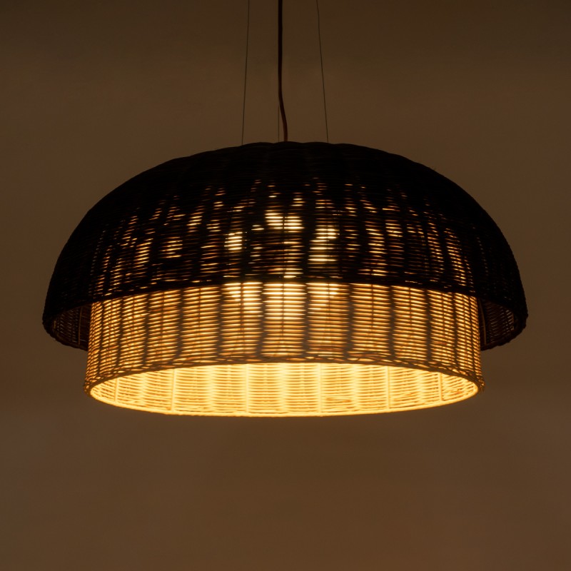 GLOBOSTAR® CORSICA 02216 Boho Κρεμαστό Φωτιστικό Οροφής με Ντουί 1 x E27 AC 220-240V IP20 - Μαύρο & Μπεζ - Μ70 x Π70 x Υ35cm