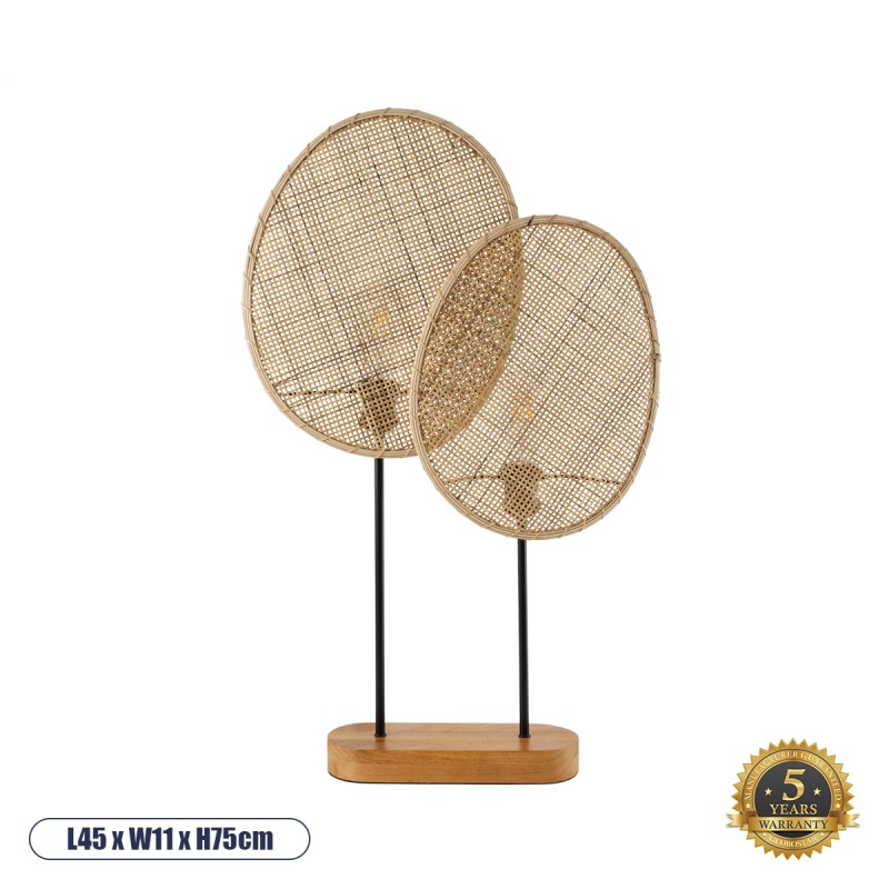 GLOBOSTAR® AZUL 02231 Boho Επιτραπέζιο Φωτιστικό Πορτατίφ με Ντουί 2 x E27 AC 220-240V IP20 - Μπεζ & Μαύρο - Μ45 x Π11 x Υ75cm