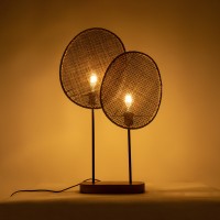 GLOBOSTAR® AZUL 02231 Boho Επιτραπέζιο Φωτιστικό Πορτατίφ με Ντουί 2 x E27 AC 220-240V IP20 - Μπεζ & Μαύρο - Μ45 x Π11 x Υ75cm