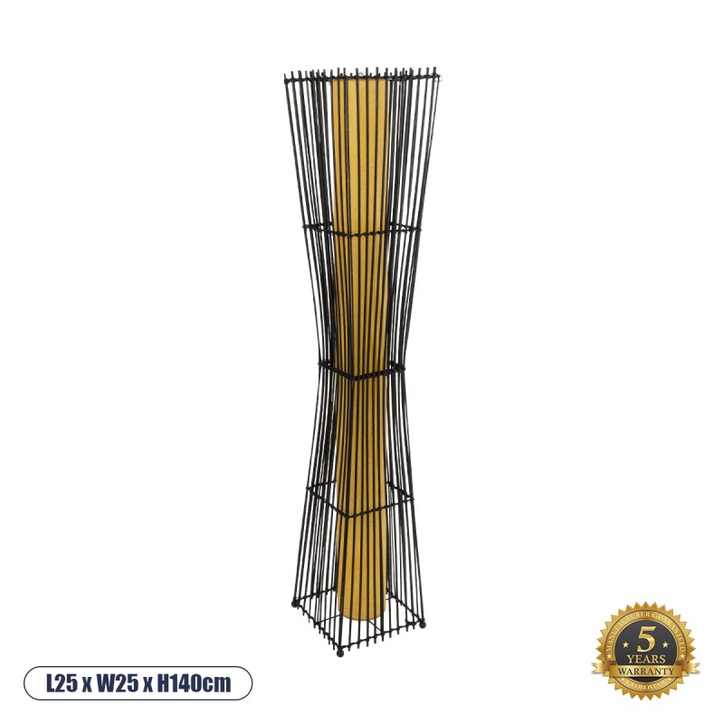 GLOBOSTAR® PALMA 02274 Boho Επιδαπέδιο Φωτιστικό με Ντουί 2 x E27 AC 220-240V IP20 - Μαύρο & Μπεζ - Μ25 x Π25 x Υ140cm