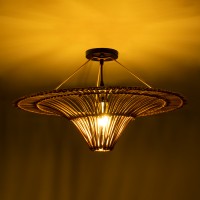 GLOBOSTAR® PALERMO 02308 Boho Φωτιστικό Οροφής με Ντουί 1 x E27 AC 220-240V IP20 - Καφέ - Μ60 x Π60 x Υ36cm