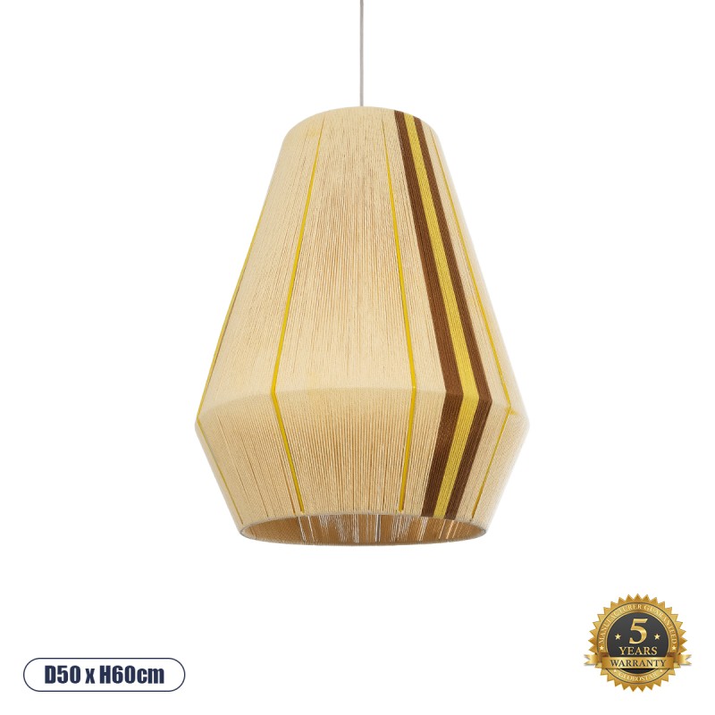 GLOBOSTAR® SALERNO 02334 Boho Κρεμαστό Φωτιστικό Οροφής με Ντουί 1 x E27 AC 220-240V IP20 - Μπεζ & Καφέ - Μ50 x Π50 x Υ60cm