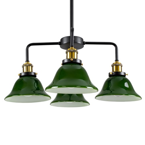GLOBOSTAR® LIBRARY 00769 Vintage Φωτιστικό Οροφής με Ντουί 4 x E27 AC 220-240V IP20 - Πράσινο & Χρυσό - Μ57 x Π57 x Υ90cm