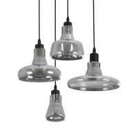 GLOBOSTAR® FEMINE 01011 Μοντέρνο Κρεμαστό Φωτιστικό Οροφής με Ντουί 4 x E27 AC 220-240V IP20 - Γκρι & Μαύρο - Μ70 x Π70 x Y24.5cm - Σετ 4 Τεμαχίων