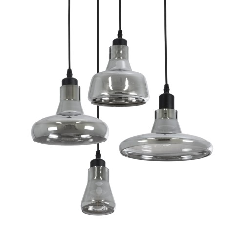GLOBOSTAR® FEMINE 01011 Μοντέρνο Κρεμαστό Φωτιστικό Οροφής με Ντουί 4 x E27 AC 220-240V IP20 - Γκρι & Μαύρο - Μ70 x Π70 x Y24.5cm - Σετ 4 Τεμαχίων